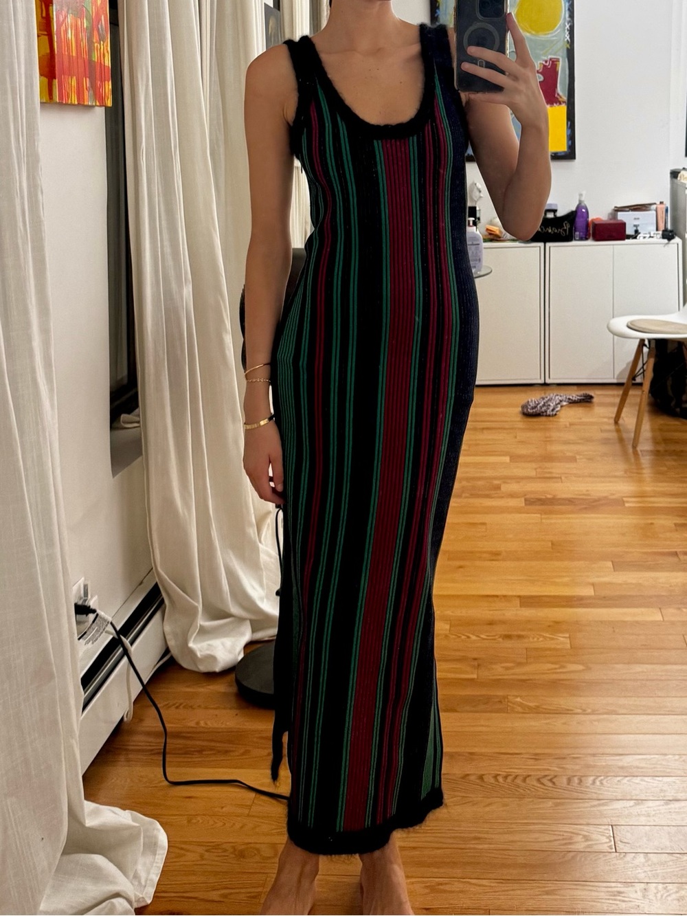 3.1 Phillip Lim Sleeveless Striped Maxi Dress in Black, Green & purple